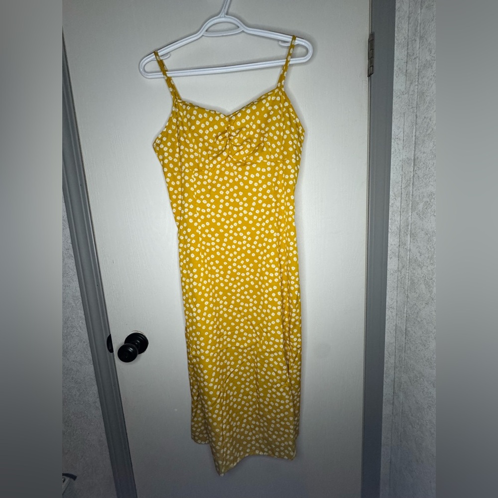Source Unknown Mustard Polka Dot Midi Dress